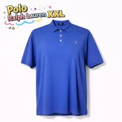 【希少XXL】ポロラルフローレン 半袖ポロシャツ 紺 鹿の子 刺繍ロゴ