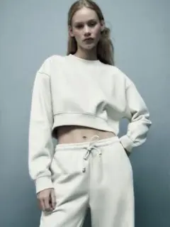ZARA ザラ クロップド トレーナー スウェット アイボリー S