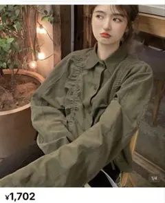 SHEIN ドローストリング シャツ カーキ アーミーグリーン
