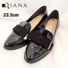DIANA❤ローファー リボン エナメル ブラック 黒 23.5cm