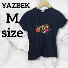 YAZBEK 【M】 ネイビー 花柄刺繍 Tシャツ 大人カジュアル シングル