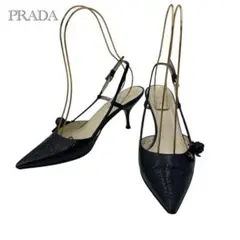 PRADA フラワーモチーフ パンプス 35.5 レザー ピンヒール ブラック