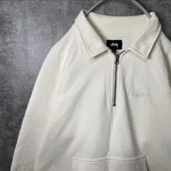 Stussy ハーフジップ スウェット M アイボリー 刺繍ロゴ 雰囲気◎