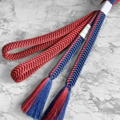 絹 帯締め☆平組 薄花桜色（青紫）×浅緋色（赤）×鳩羽色 ライン柄 グラデ 組紐