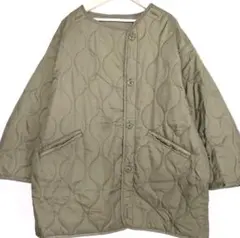 【美品】グリーン 中綿キルティングコートジャケット ゆったりめ