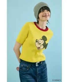 新品 MOUSSY Disney ミッキー Tシャツ 半袖 リブニット　イエローのサムネイル