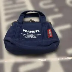 PEANUTS スヌーピー ハンドバッグ ネイビー がま口　小物ケース