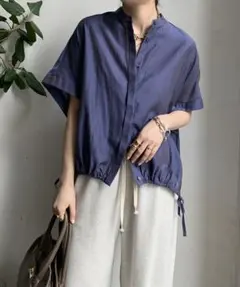 DouDou 【WEB限定】シアーリネンシャンブレーシャツ　ブルーのサムネイル