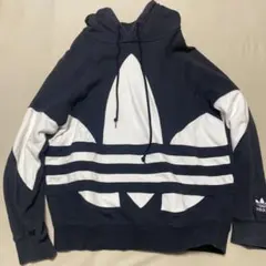 adidas フードパーカー ネイビー/ホワイト　Mサイズ
