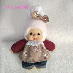 チムたんMサイズの服　うさぎ×いちごスモック&デニムパンツ&リボン