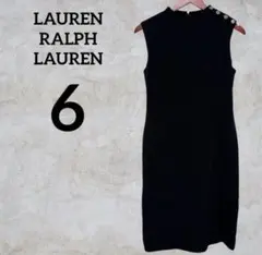 LAUREN RALPH LAUREN【6】ノースリーブ 膝丈ワンピース ボタン