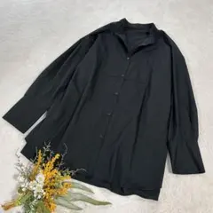 【ジーユー】GU レディース バンドカラースリットロングシャツ ブラック XL