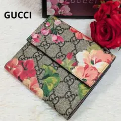 極美品✨️グッチ 二つ折り財布 GGブルームス GGスプリーム Wホック 箱あり