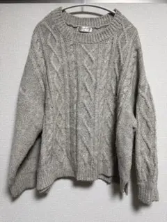 レディース グレー ケーブルニットセーター 4L