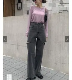 美品 GRL スリットデニムワイドパンツ[cu420] sサイズ