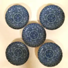 美濃焼　峯龍窯 青色花柄装飾皿5枚セット 直径約13.5cm 高さ約2.5cm