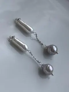 M 11淡水パール　メタリック　虹色　円柱　シルバー　ドロップ　チャーム