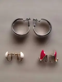 イヤリングセット シルバー フープ 赤いストーン