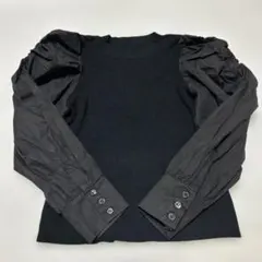 GRL パフスリーブ ブラックニット 長袖 異素材ミックス　Mサイズ