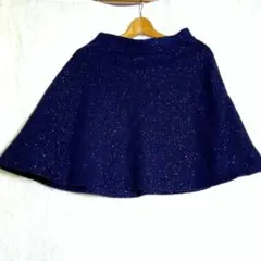 ジャスグリッティー【1】レディース フレアミニスカート 毛混 ネイビー ラメ