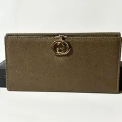 美品✨グッチ 長財布 アビー インターロッキング GG デニム×レザー 茶