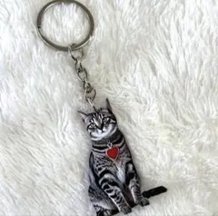 キジトラ猫チャーム　猫キーホルダー　キジトラ白猫　キジシロ猫　アメショ
