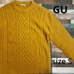 美品 GU アラン模様 ケーブルニット S マスタードイエロー Vネック