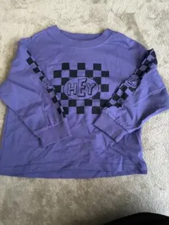 紫色 チェック柄 長袖カットソー 110