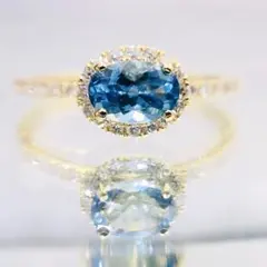 お値下げ！【最高色サンタマリア★イエローゴールド＆ダイヤに囲まれた海の青】アクア