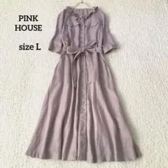 【maquis】ピンクハウス　リネンロングワンピース　フリル　リボンベルト maquis様専用】ピンクハウス リネンロングワンピース フリル リボン
