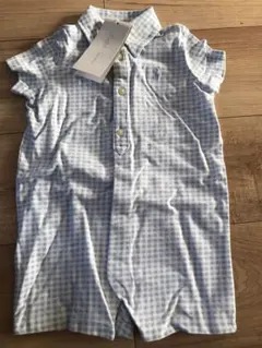 Ralph Lauren 水色チェックロンパース 夏用　新品未使用　75
