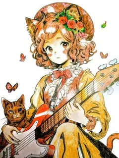 猫耳 キャラクター 色鉛筆画 手描き