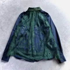 美品 sacai サカイ バックレース切替シャツ 2 長袖 紺色 緑 日本製のサムネイル