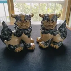 陶器製 獅子 置物 ペア シーサー