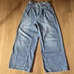 女の子 ライトブルー ワイドパンツ ゴムウエスト デニム 150