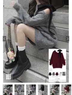 GRL dr796 ワンショルダーベロアリボンニットミニワンピース