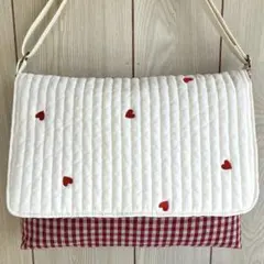 ヌビ 図書袋 レッド ハート ショルダー レッスンバッグ チェック 赤 イブル