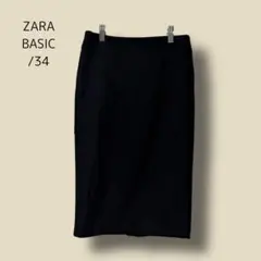 3384　【ZARA BASIC】　ひざ丈　タイトスカート　黒　34　ジッパーのサムネイル