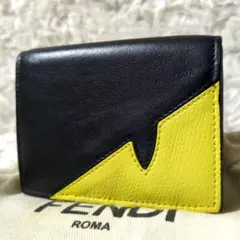 美品 FENDI モンスターバグズアイ 三つ折り財布 レザー ブラック