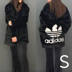 超希少★廃盤品アディダスフェイクファージャケットコートブラックホワイト黒白S