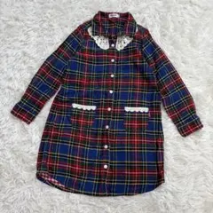 ☆ミキハウス　タータンチェック　ネルシャツ　長袖　ワンピース　130