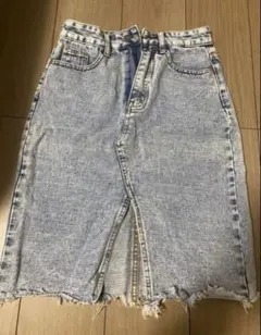 【未使用】フロントスリットデニムスカートJP-M(XS)ライトブルーひざ丈のサムネイル