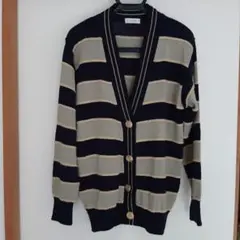 ストライプ Vネック ニットカーディガン