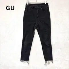 GU ジーユー／スキニーデニム ジーンズ ズボンS 切りっぱなし 綿混 黒