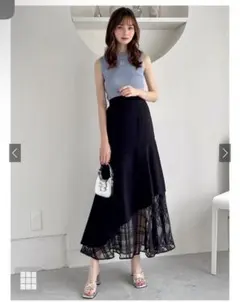 GRL シアーチェック柄アシンメトリースカート[ask75]