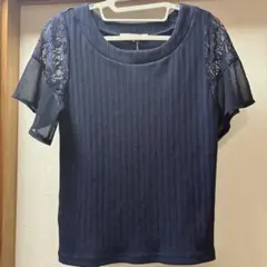 〈新品〉ARROW 美品 ネイビー プルオーバー 半袖 レース シフォン