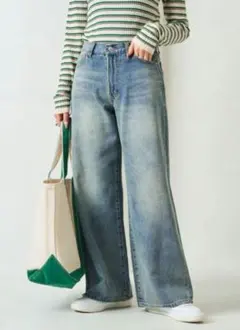 新品　フリークスストア　限定展開　ワイド ストレート デニムジーンズ パンツ25
