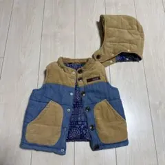 フード付きベスト 茶色と青のコンビネーション