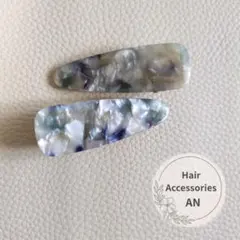 新品 ヘアクリップ マルチカラー ストーンパターン 2個セット ホワイト系