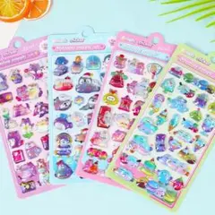 4枚セット⭕️立体 ぷくぷく シール 3D オーロラ 角度で色変化 キラキラ 光沢